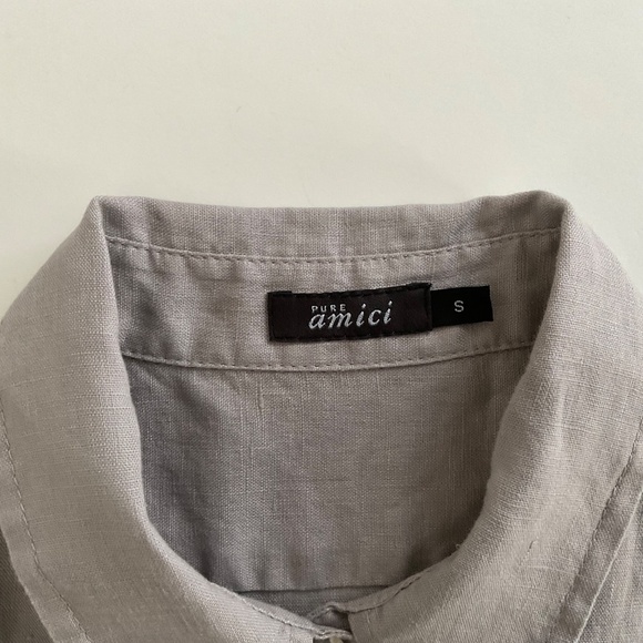 Pure Amici Women’s Shirt Sz S Gray Button Up Linen Classic Preppy Office Siren - Picture 3 of 12